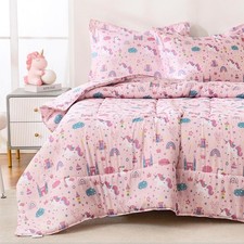 Unicorn Pink Full Size Comforter Sets for Boys/Girls, 3 Piece Soft Brushed Mi...