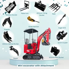 Mini Excavator TYPHON TERROR ONE STORM 1 Ton 13.5 hp B&S engine  13 Attachments