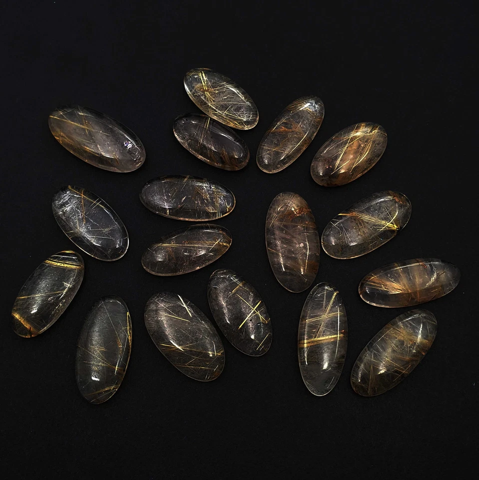 Natural Golden Rutile Quartz Oval Cabochon 16*30-18*37 MM 112 CT 5 Pcs - Image 2 of 3