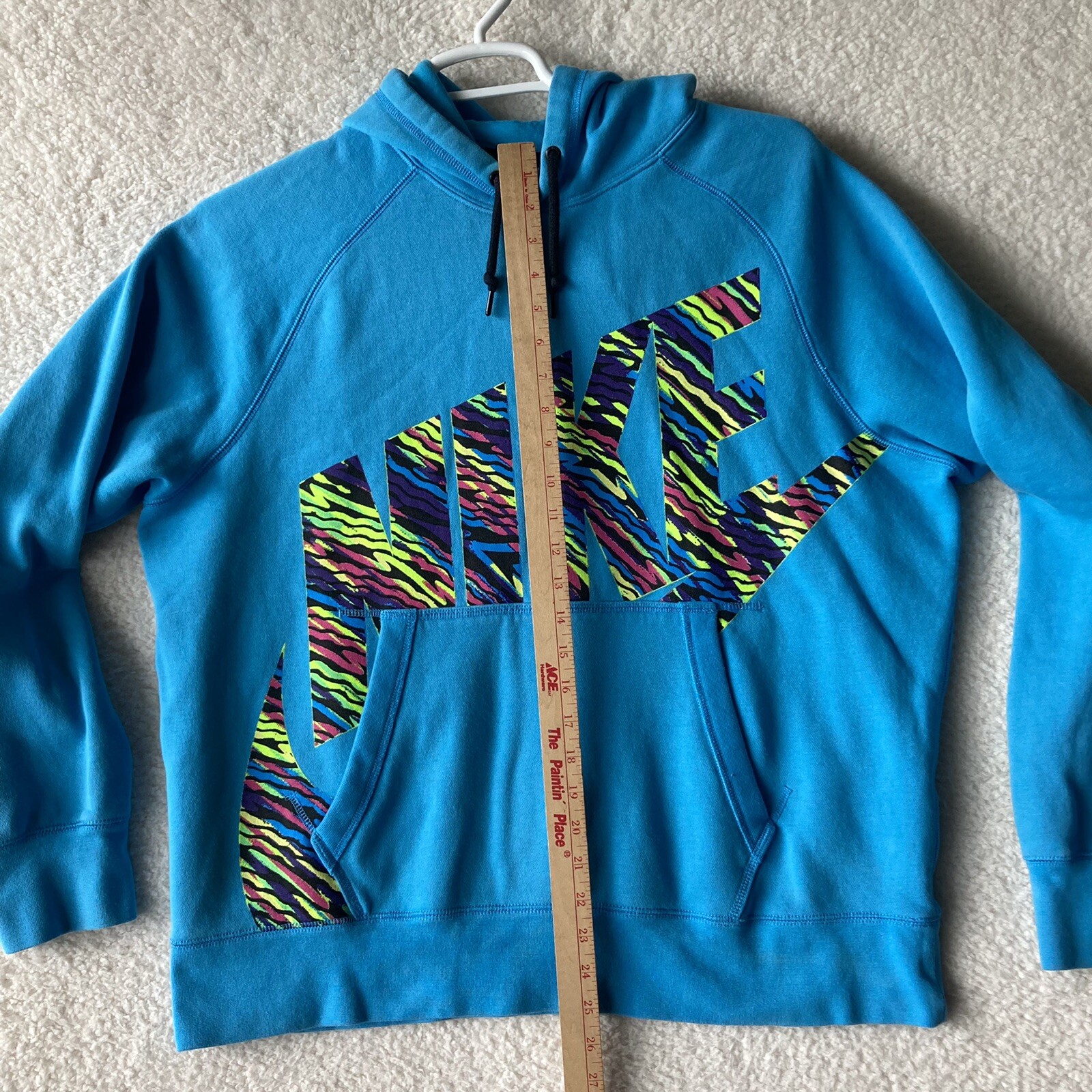 Nike Hoodie Sweatshirt Teal Blue Big Spell Out Zebra Color Splash XL
