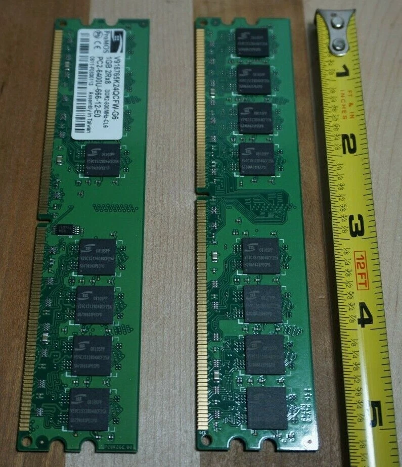 2 ProMOS 1GB 2Rx8 Memory Card V916765K24QCFW-G6 PC2-6400U-666-12-EO 800MHz DDR2 - Image 4 of 4