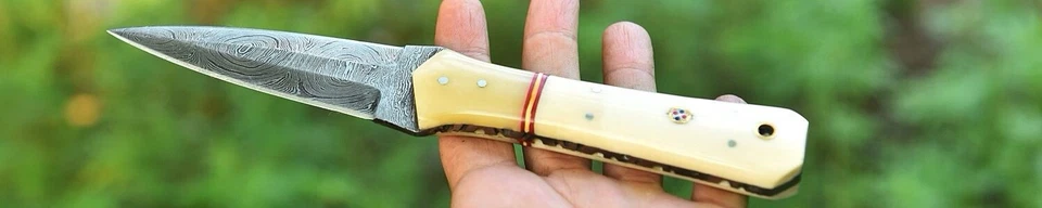 handmade Damascus steel hunting dagger fixed blade boot knife sheath Full Tang - Image 3 of 4