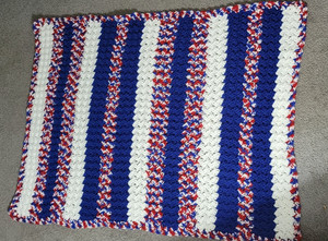 PATRIOTIC JUST MADE : Hand Crochet  Lap Blanket 32 X 42 Red ,White And Blue