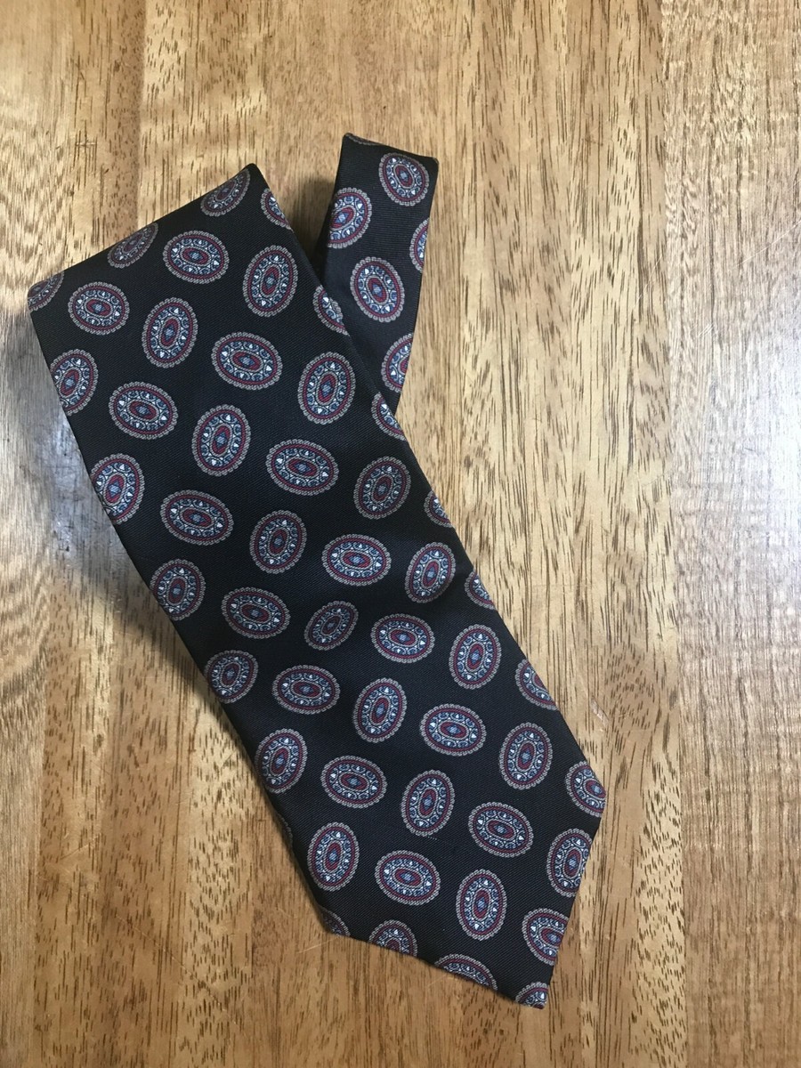 Cravate Vintage Bert Pulitzer En Soie 100% - Motif Géométrique Noir - Occasion Excellente état