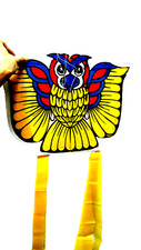 Owl Shape Fighting Kite Hand painted Thai Vintage Natural Plastic Free