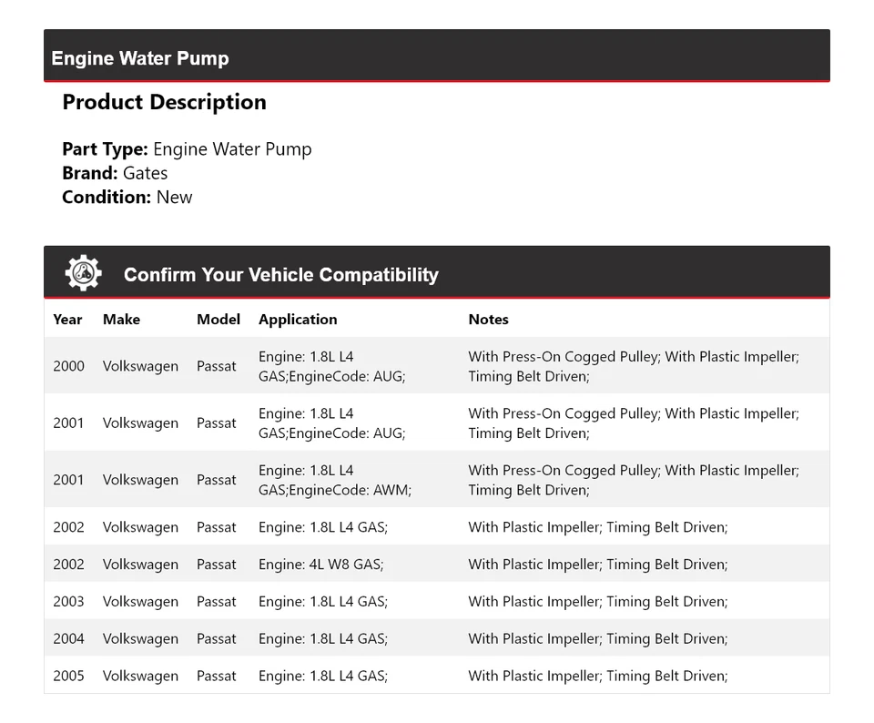 Puertas bomba agua motor Volkswagen Passat 2000-2005 2001 2002 2003 2004 Foto 2 de 4