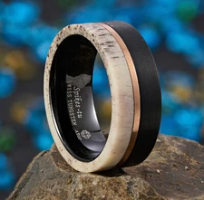 8mm ATOP Deer Antler Rose Gold Plated Men's Wedding Band Tungsten Ring