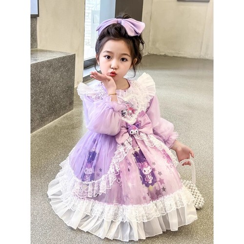 My Melody Kuromi Princess Dress Lolita Pink Purple Skirts Outfit Kid Girls Dress - Picture 4 of 26