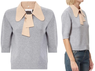 Chloé Pull En Laine Et Cachemire À Col Nœud Papillon Gris S - Photo 1/4