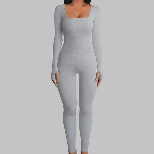 Damen Frau Jumpsuit Sport Yoga Gym Fitness Bodysuit Einteiler Overall Langarm - Bild 19 von 29