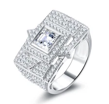 MEN'S STAR CZ .925 STERLING SILVER COCKTAIL WEDDING BAND LG RING SIZE 7-16 MR097