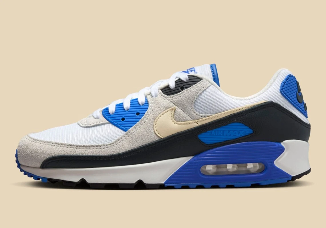 Nike Air Max 90 PRM White Racer Blue Khaki Nby Black HF3449-100 Men's