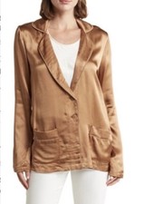 NWT 118 Satiny TWO button designer BLAZER jacket by ELIE TAHARI in Gold/brown -S