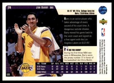 1997-98 Collector's Choice Jon Barry Los Angeles Lakers #270 | eBay