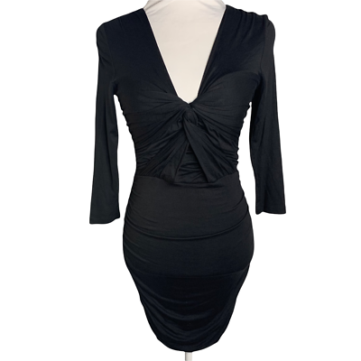 black 3 4 sleeve bodycon midi dress Violetta 3/4 Sleeve Bodycon Dress, Black – Jolie Moi Retail main image 1