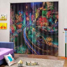Fantastic lamplight forest show Printing 3D Blockout Curtains Fabric Window