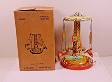 Vintage Large J. Chein 400 Mechanical Rocket Ride Tin Toy w/orig Box 19"H x 11"W