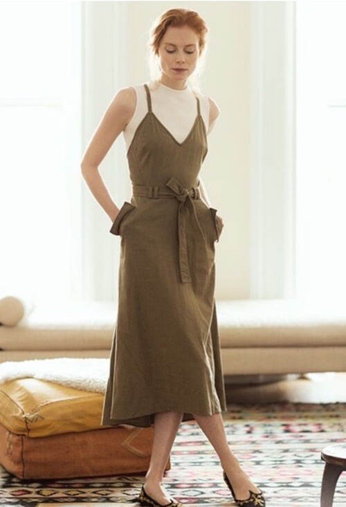 olive green strappy dress A.L.C. Frank back wrap linen blend midi Size 10 Brands We Love