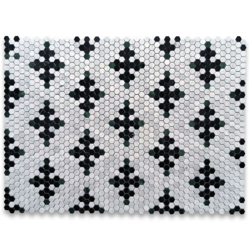 C31F71XP Carrara White Marble Hexagon Starlight Mosaic Tile Black Green - Picture 2 of 6