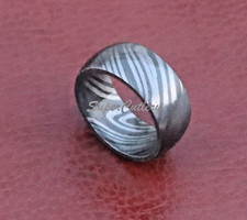 Handmade 11mm Wide Damascus steel Men Wedding band Damascus engagement men ring