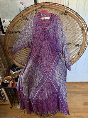 VTG 60-70's ADINI Indian Sheer Cotton Gauze Lurex Caftan Maxi