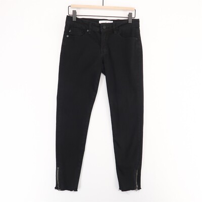 KanCan Super Skinny Jeans Womens 5/26 Black Stretch Fray Ankle Zips
