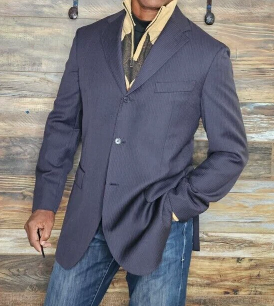 Paul Stuart Italy Working Cuffs Dual Vents Stitched Lapel Summer Blazer Size 42R - Image 3 of 4