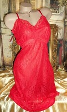 M 36 VinTage Lipstick Red Lace Full Slip Fully Lined