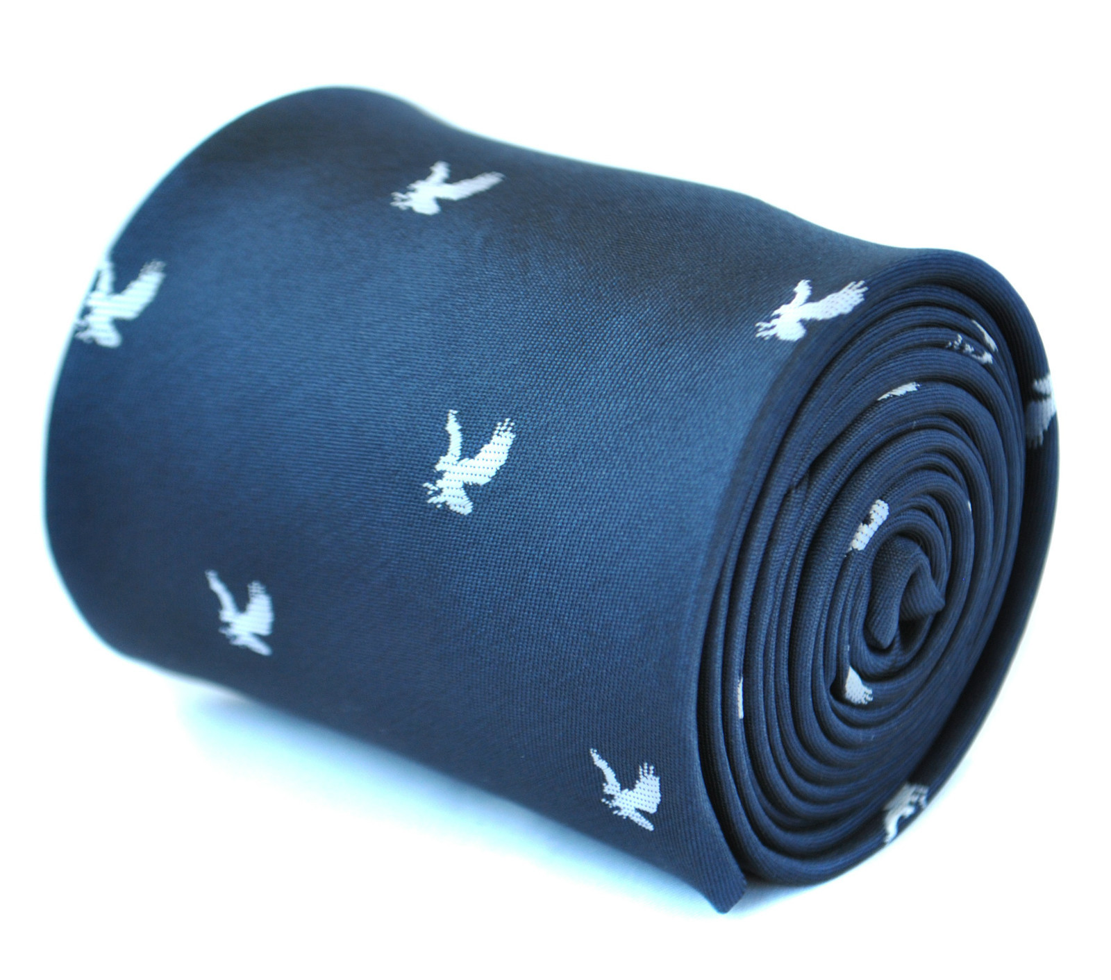 Frederick Thomas Designer Mens Tie - Dark Navy Blue - Embroidered Eagle Bird