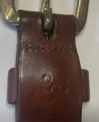 Leather Man Ribbon Canvas Leather Tab Belt Brass Buckle Crabs Blue Tan Size 38 - Picture 10 of 11