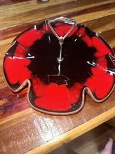 Tidbit Candy Dish Handled California Pottery 609 USA black Red