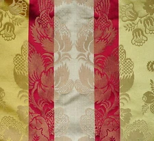CLAREMONT Stripe Damask Silk Red Gold Beige 2+ yards New