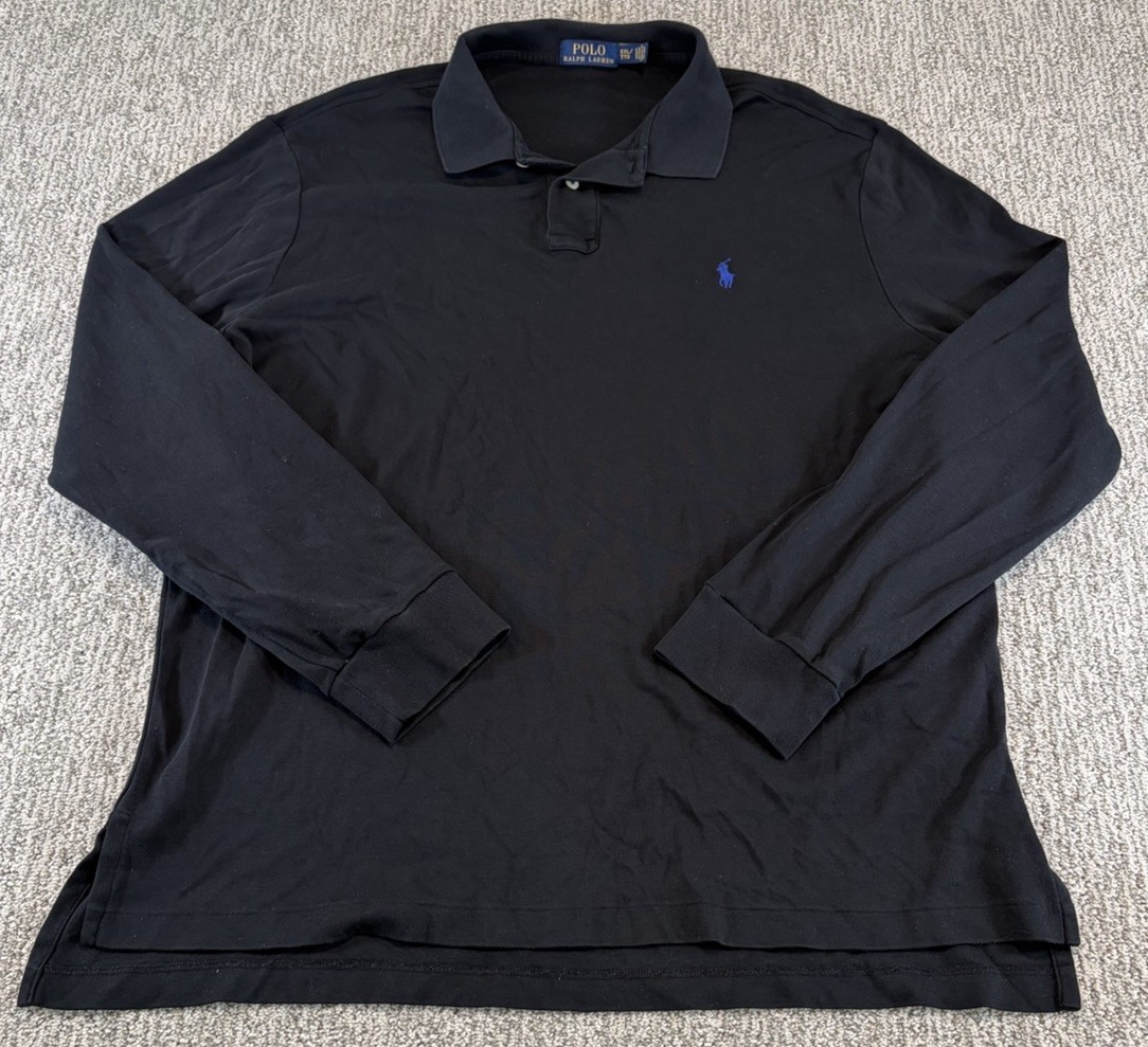Polo Ralph Lauren Polo Shirt Men's 2XL XXL Black Long Sleeve Stretch Pony