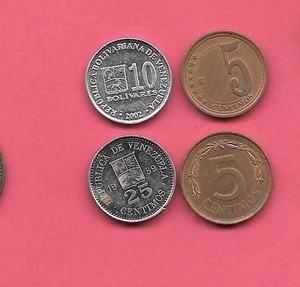 VENEZUELA 4 DIFFERENT 1976-2007 OLD VINTAGE CIRCULATED COIN LOT COLLECTION SET