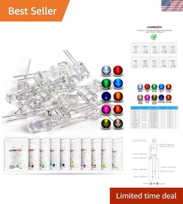 100pcs 5mm LED Diode Lights Assortment 10 Colors x 10pcs Diodes Clear Transpa...