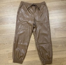 A New Day Women  s Faux Leather Joggers Pants Brown Size M Drawstring Waist, EUC