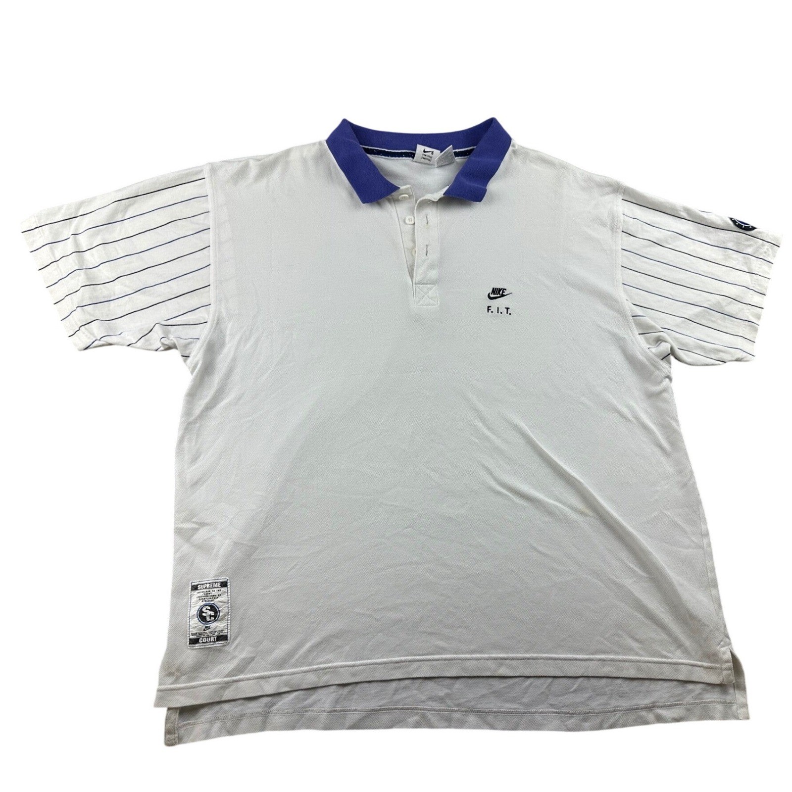 Vintage Nike Supreme Court Polo Shirt Men XL White Sleeves Cotton Blend Tennis