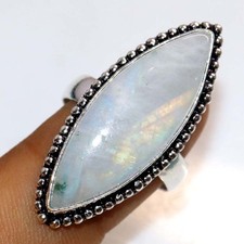 Rainbow Moonstone 925 Silver Plated Ring US 9 New Year Jewelry Fashion Sale JW