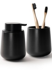 Bosilunlife Bathroom Soap Dispenser Toothbrush Holder Set Ceramic Black Count...