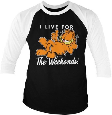 Garfield Live For The Weekend Baseball 3/4 Sleeve Tee Longsleeve White-Black