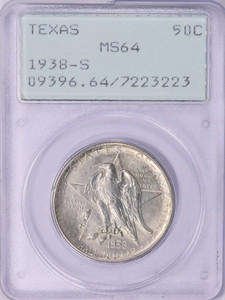 1938-S Texas Centennial Half Dollar PCGS MS-64 OGH (1st Gen)