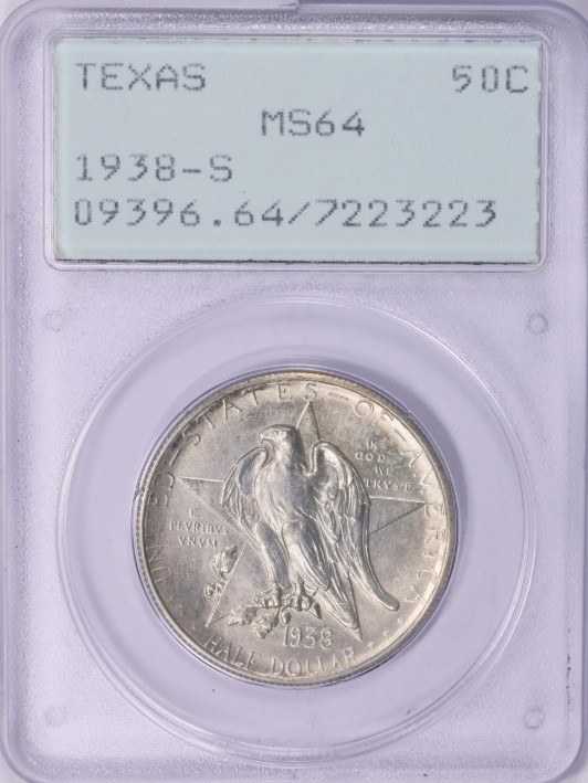 1938-S Texas Centennial Half Dollar PCGS MS-64 OGH (1st Gen)