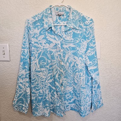 Tropical Leaf Floral Cotton Blouse Petite Large Lightweight Florida The Tog Shop