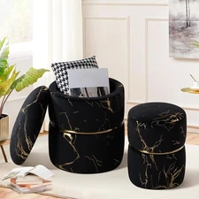 Furniliving Round Storage Ottoman Set of 2 Modern Velvet Vanity Stool for Dorm