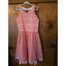 RARE EDITIONS Girls Coral Pink Lace Sequin Formal Party Dress Size 8