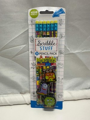 Scribble Stuff Monsters Under My Bed Pencil & Eraser Set 6 HB Pencils 3 Erasers