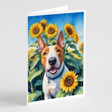 Caroline's Treasures English Bull Terrier in Sunflowers Greeting Cards Pack of 8
