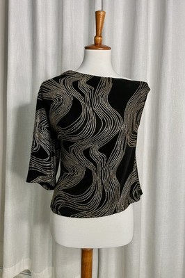 Y2K Cache One-Shoulder Split  Sleeve Black with Gold Metallic Textured Cocktail