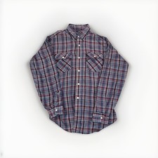 Vintage 70s 80s Levis Shirt Mens L Blue Plaid Button Down Polyester Taper Fit