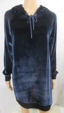 Alice & Olivia Navy Blue Velvet Long Tunic Hoodie Viscose/Silk SZ. S